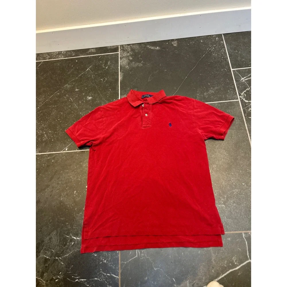 Polo Ralph Lauren Mens Large Red Short Sleeve Pique Cotton Polo Shirt Blue Pony